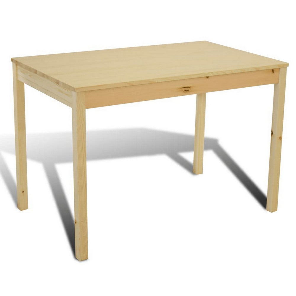 5 Piece Dining Table Set with 4 Side Chairs, Natural Brown Pine Wood -BM325667