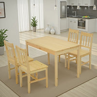 5 Piece Dining Table Set with 4 Side Chairs, Natural Brown Pine Wood -BM325667