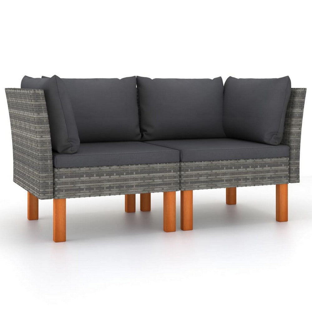 Casey 2pc Modular Outdoor Corner Loveseat, Gray Rattan Fabric Cushions