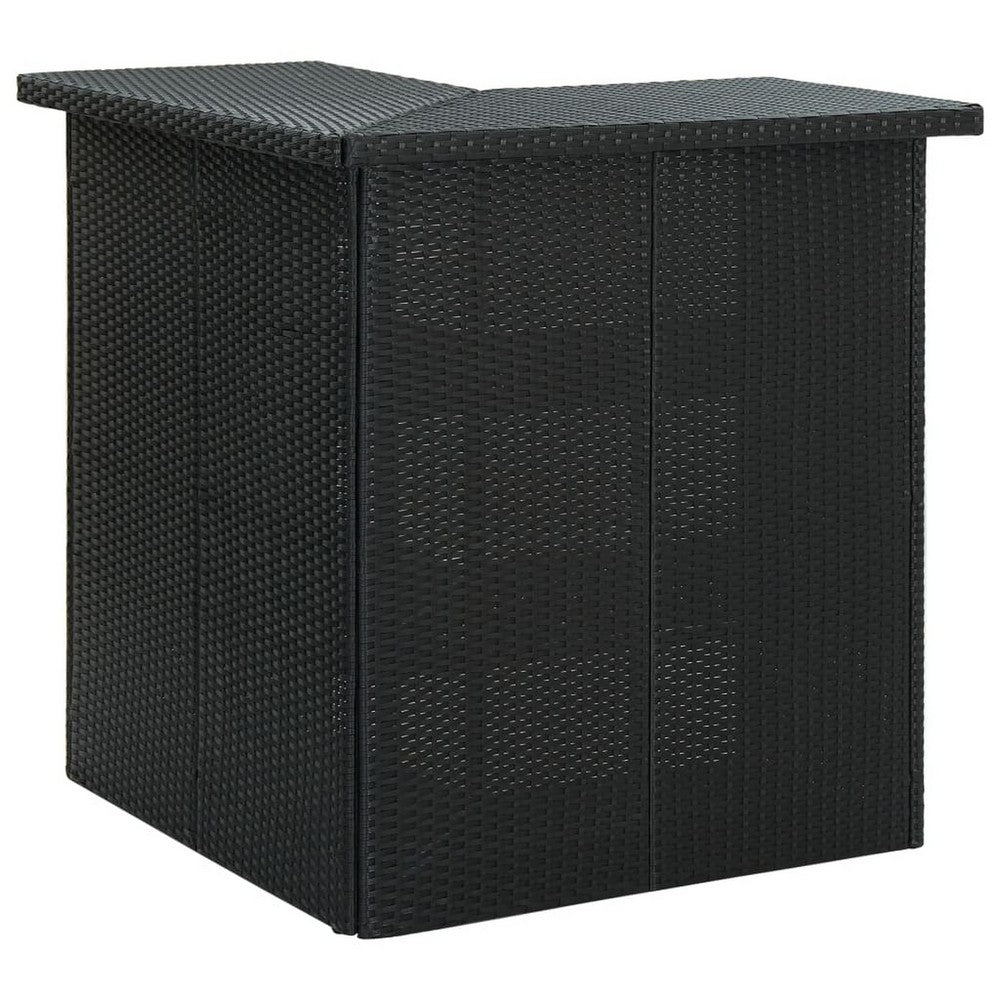 Outdoor Corner Bar Table, 3 Shelves, Black Rattan and Steel, 41 Inch