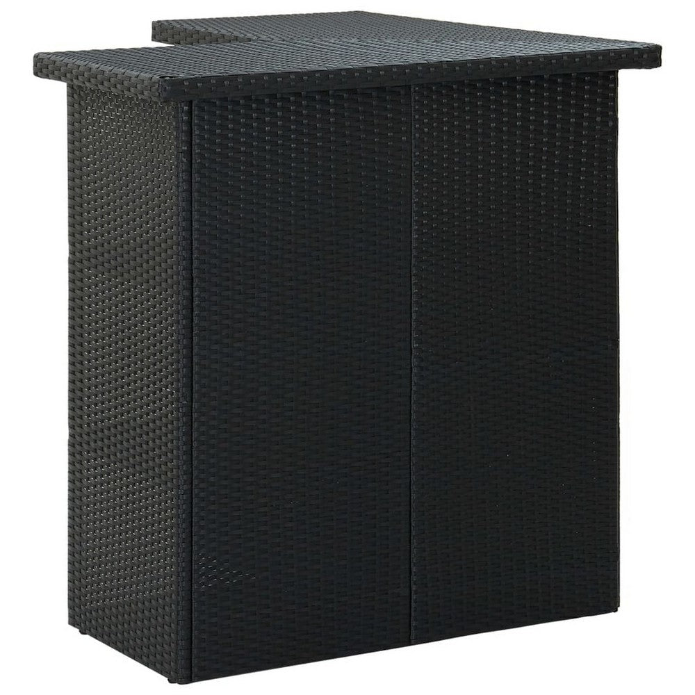 Outdoor Corner Bar Table, 3 Shelves, Black Rattan and Steel, 41 Inch -BM325681