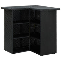 Outdoor Corner Bar Table, 3 Shelves, Black Rattan and Steel, 41 Inch -BM325681