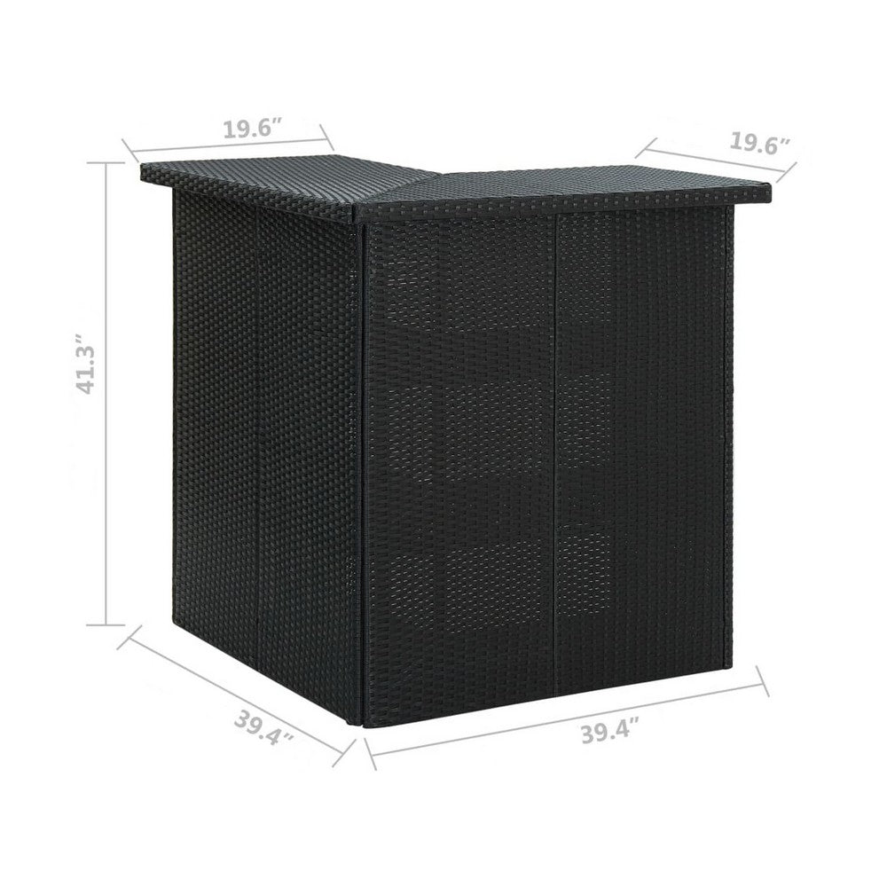 Outdoor Corner Bar Table, 3 Shelves, Black Rattan and Steel, 41 Inch -BM325681
