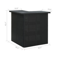 Outdoor Corner Bar Table, 3 Shelves, Black Rattan and Steel, 41 Inch -BM325681