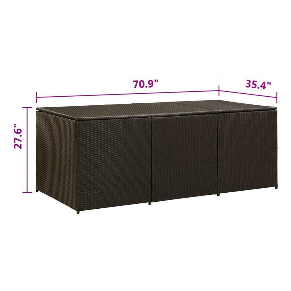 Outdoor Storage Box, Brown Rattan, 71 Inch Powder Coated Steel Frame -BM325684
