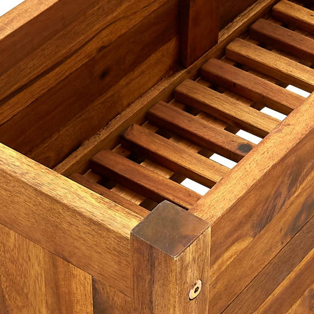 Ryla Raised Flower Bed Garden Box, Brown Acacia Wood Frame 11x30 -BM325686