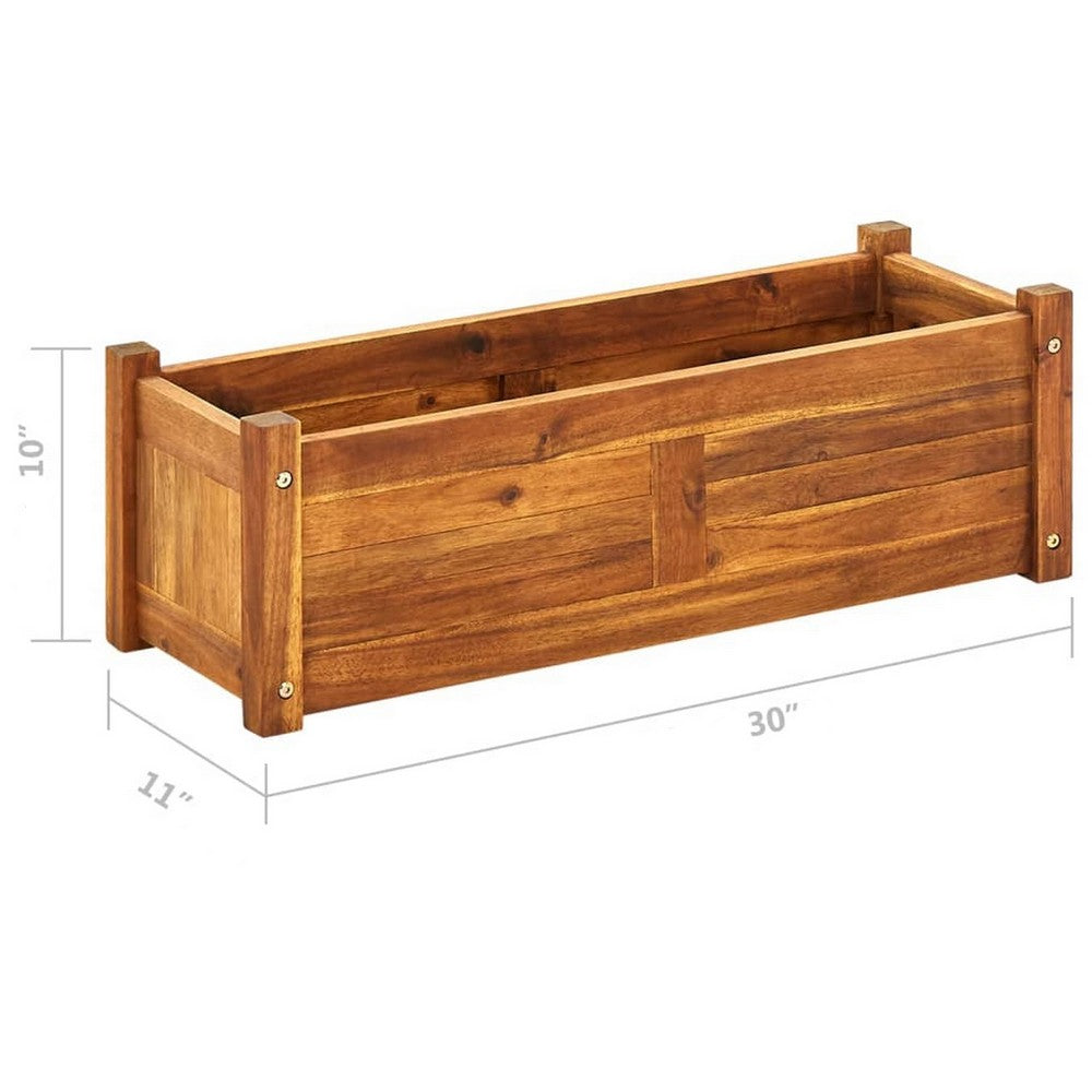 Ryla Raised Flower Bed Garden Box, Brown Acacia Wood Frame 11x30 -BM325686