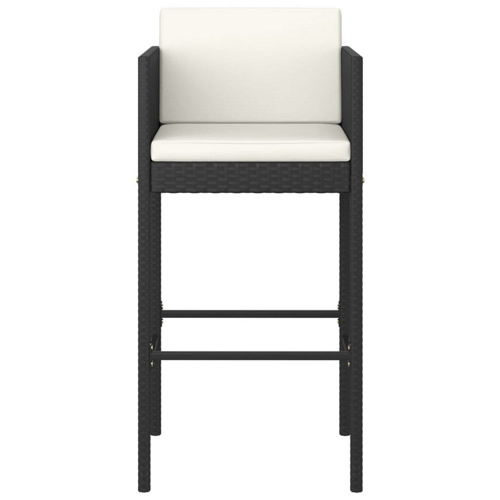 Outdoor Barstool Chair Set of 4, White Fabric Cushions, Black Rattan -BM325693