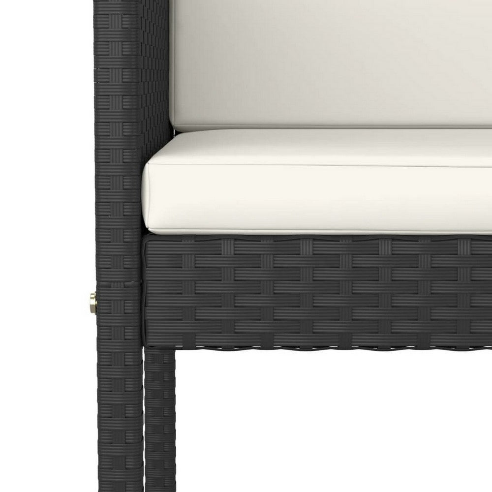 Outdoor Barstool Chair Set of 4, White Fabric Cushions, Black Rattan -BM325693