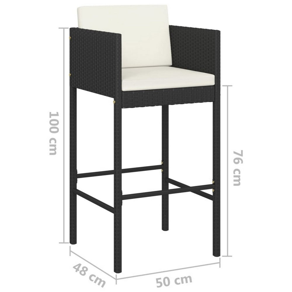 Outdoor Barstool Chair Set of 4, White Fabric Cushions, Black Rattan -BM325693