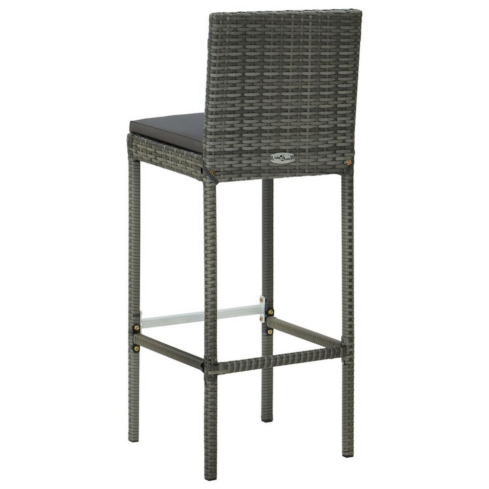 Outdoor Barstool Chair Set of 2, Gray Rattan, Black Fabric Cushions -BM325694