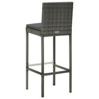 Outdoor Barstool Chair Set of 2, Gray Rattan, Black Fabric Cushions -BM325694