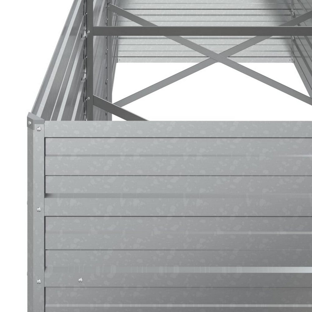 Outdoor Raised Garden Flower Bed, Silver Galvanized Steel, 32x95 Inch -BM325714