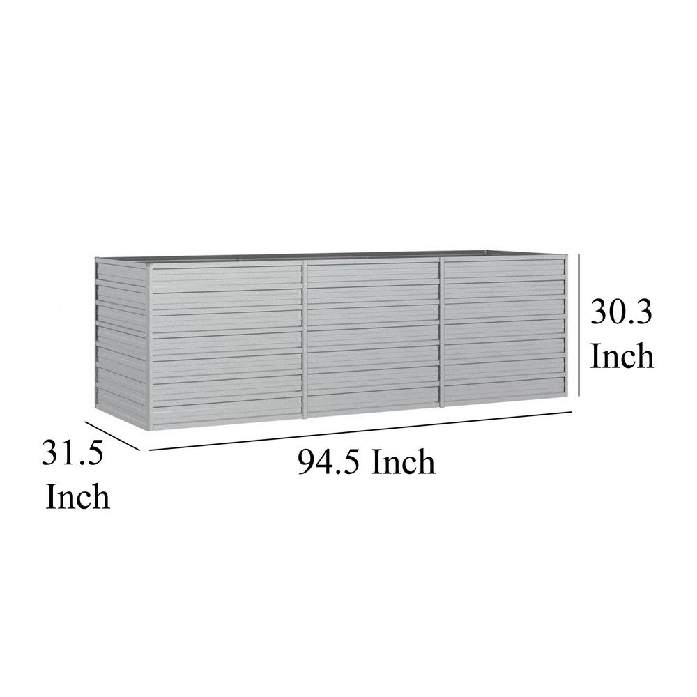 Outdoor Raised Garden Flower Bed, Silver Galvanized Steel, 32x95 Inch -BM325714
