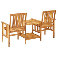 3pc Outdoor Patio Chairs w Attached Table, Slatted Solid Acacia Wood -BM325716