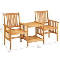 3pc Outdoor Patio Chairs w Attached Table, Slatted Solid Acacia Wood -BM325716