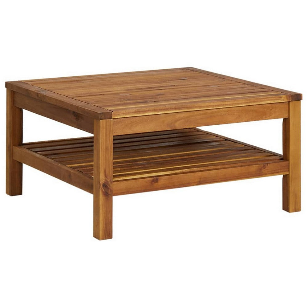 2pc Outdoor Patio Sofa and Table Set, Ivory Cushion, Brown Acacia Wood -BM325728