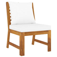 Modular Sectional Sofa Chair with 2 White Cushions, Brown Acacia Wood