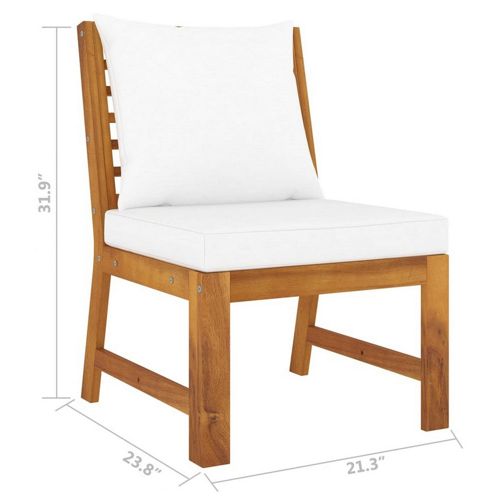 Modular Sectional Sofa Chair with 2 White Cushions, Brown Acacia Wood -BM325736