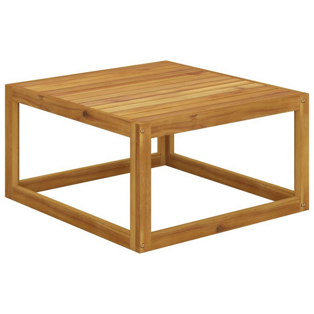 2pc Outdoor Chair and Table Set, Square Top, Brown Acacia Wood, White -BM325757