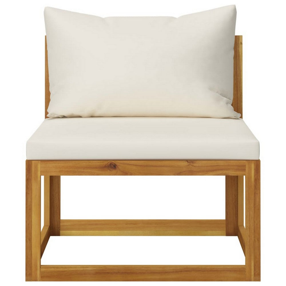 2pc Outdoor Chair and Table Set, Square Top, Brown Acacia Wood, White -BM325757