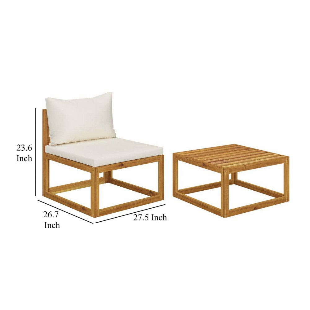 2pc Outdoor Chair and Table Set, Square Top, Brown Acacia Wood, White -BM325757