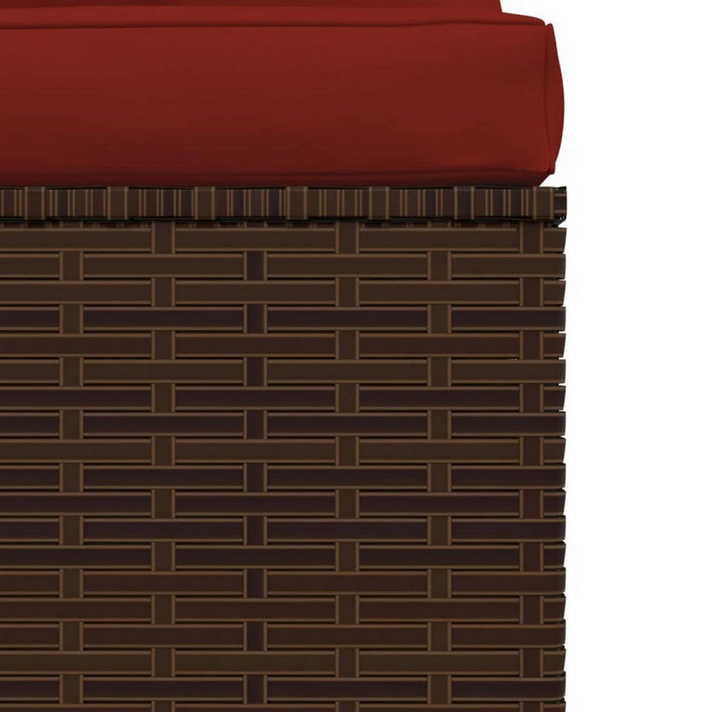 Joez Patio Armless Chair Modular Sofa Seat, Square, Poly Rattan, Red -BM325791