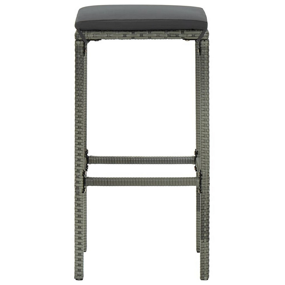 Outdoor Barstool Set of 2 with Cushions, Gray Poly Rattan and Steel -BM325805