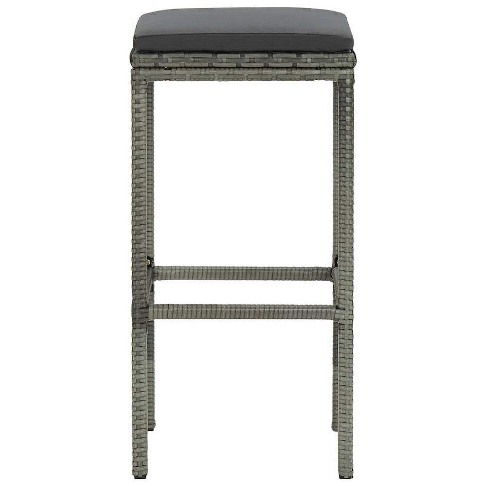 Outdoor Barstool Set of 2 with Cushions, Gray Poly Rattan and Steel -BM325805