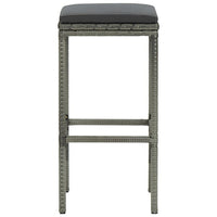 Outdoor Barstool Set of 2 with Cushions, Gray Poly Rattan and Steel -BM325805