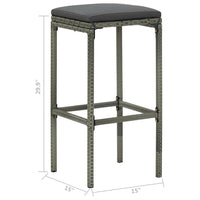 Outdoor Barstool Set of 2 with Cushions, Gray Poly Rattan and Steel -BM325805