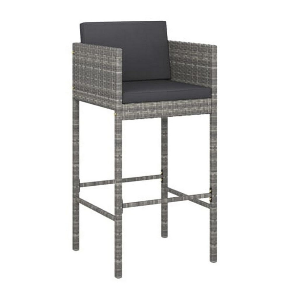 Lexy Outdoor Barstool Chairs Set of 4, Black Fabric and Gray Rattan -BM325829