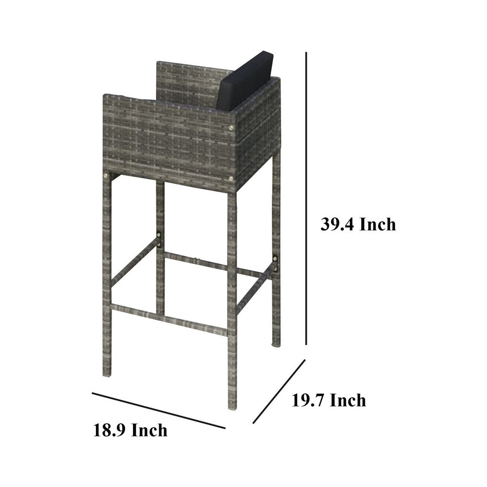 Lexy Outdoor Barstool Chairs Set of 4, Black Fabric and Gray Rattan -BM325829