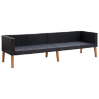 3 Seater Outdoor Sofa with White Fabric Cushions, Black Rattan 86 Inch -BM325836