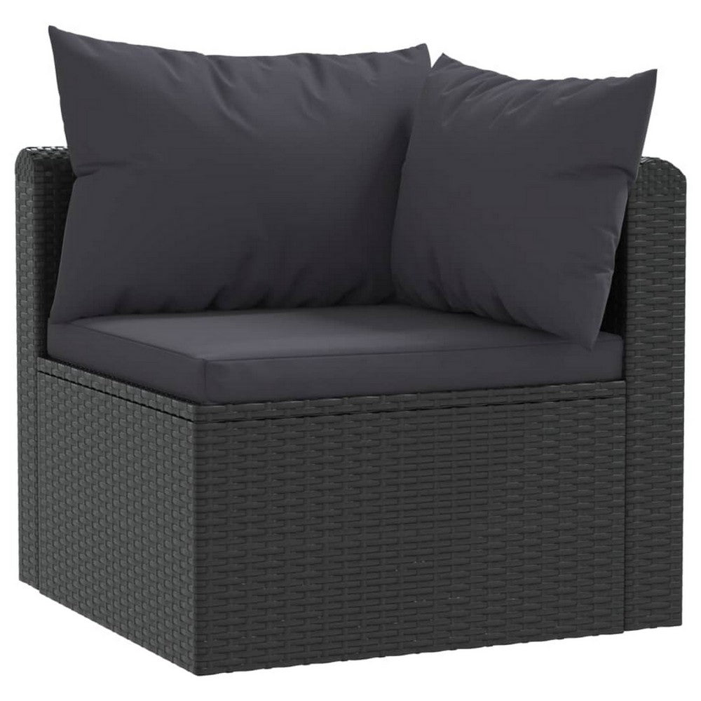 2pc Outdoor Modular Loveseat Set, Black Cushions, Poly Rattan, Steel -BM325839
