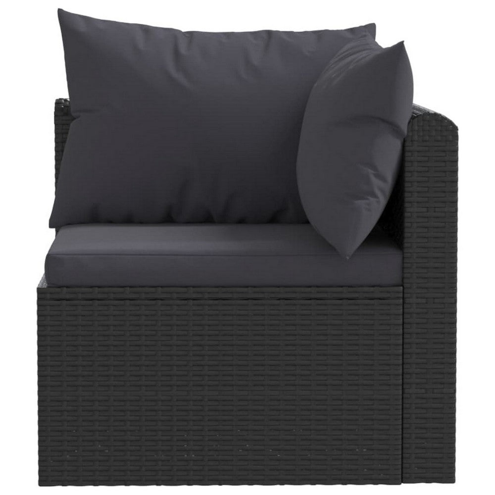2pc Outdoor Modular Loveseat Set, Black Cushions, Poly Rattan, Steel -BM325839