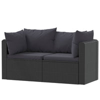 2pc Outdoor Modular Loveseat Set, Black Cushions, Poly Rattan, Steel -BM325839