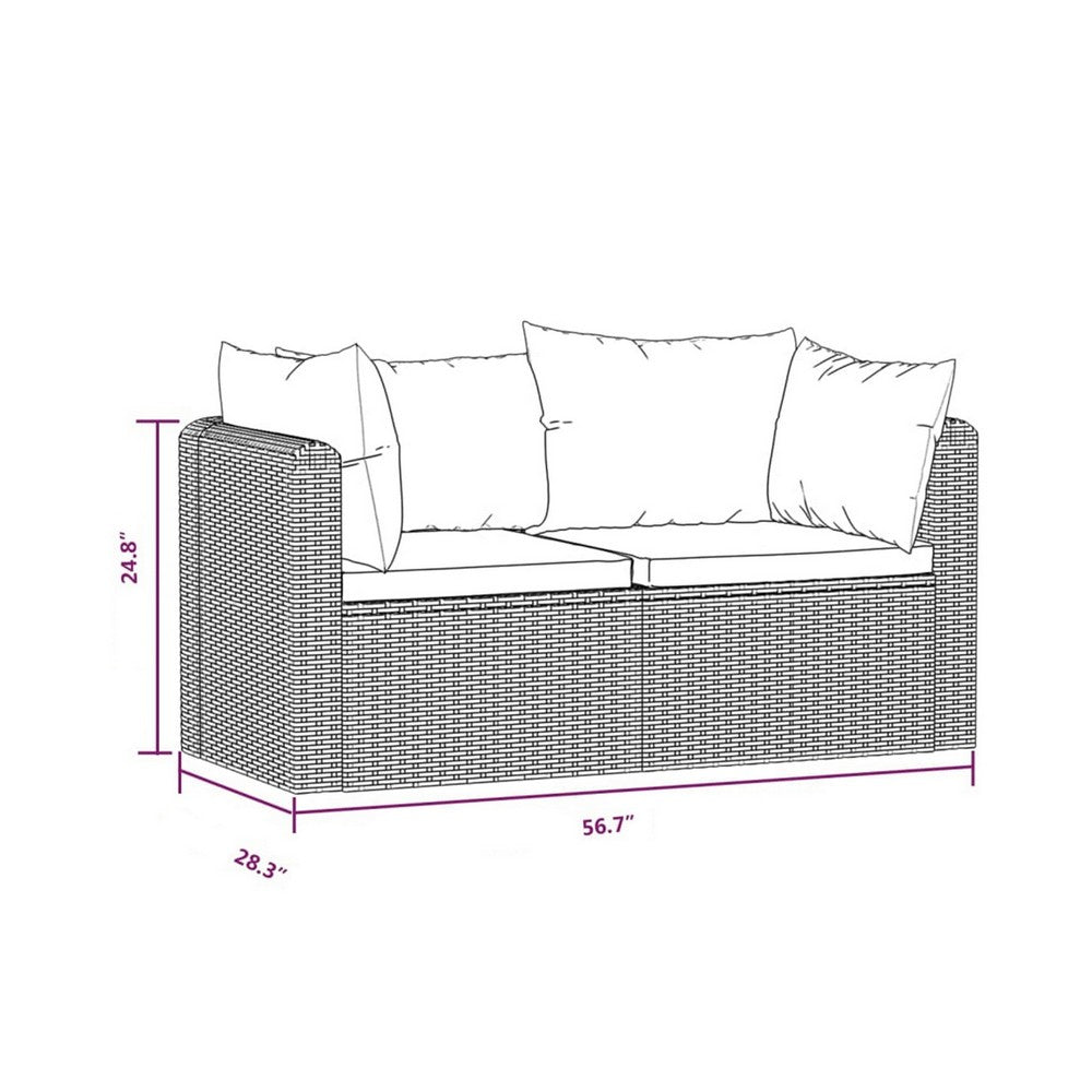 2pc Outdoor Modular Loveseat Set, Black Cushions, Poly Rattan, Steel -BM325839
