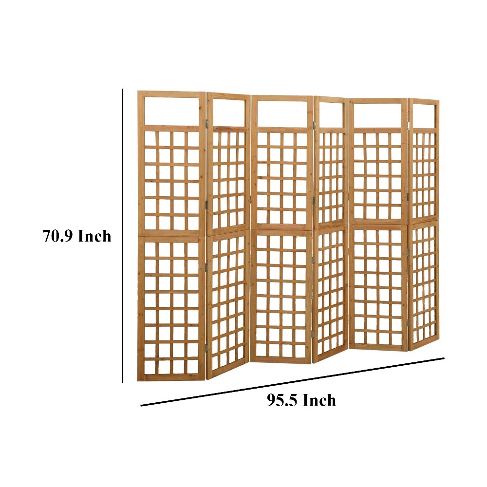 6 Panel Room Divider Trellis, Foldable Brown Solid Wood Frame, 96 Inch -BM325843
