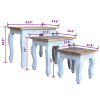 3pc Nesting End Table Set, Light Blue Turned Legs Brown Reclaimed Wood -BM325877