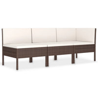 3pc Outdoor Modular Sofa Set, Cushions, Cream White, Brown Poly Rattan
