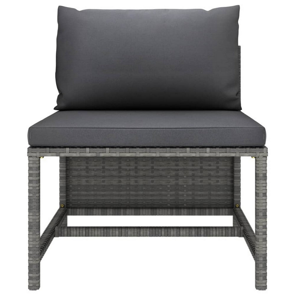 3pc Outdoor Modular Sofa Set with Ottoman, Gray Rattan and Polyester -BM325893