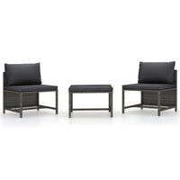 3pc Outdoor Modular Sofa Set with Ottoman, Gray Rattan and Polyester