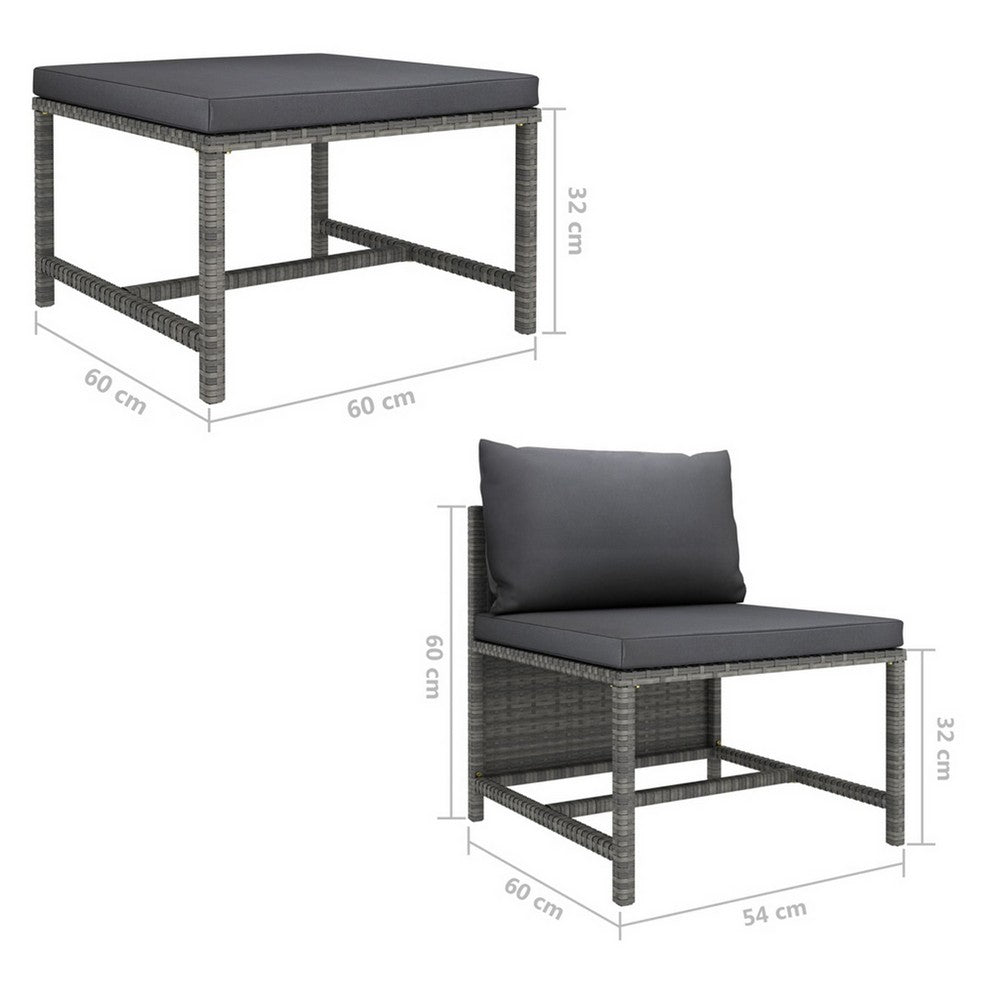 3pc Outdoor Modular Sofa Set with Ottoman, Gray Rattan and Polyester -BM325893