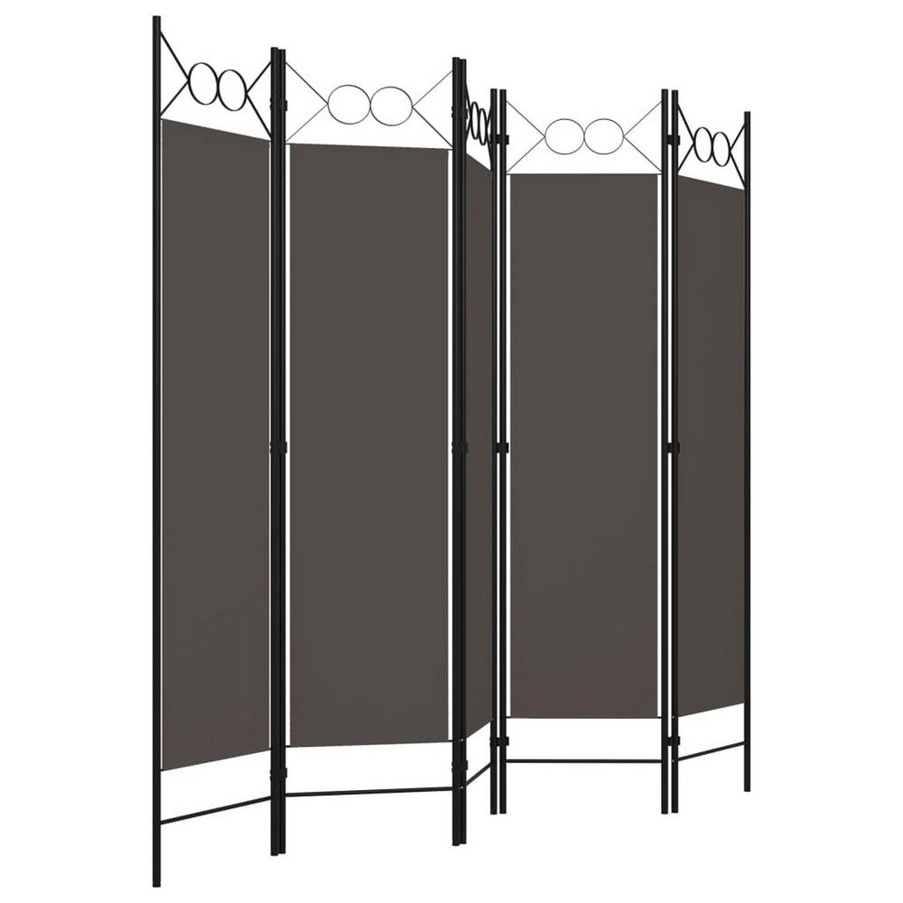5 Panel Folding Room Divider Screen 79 Inch Tall, Gray Iron, Polyester -BM325894