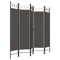 5 Panel Folding Room Divider Screen 79 Inch Tall, Gray Iron, Polyester -BM325894