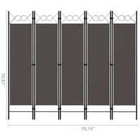 5 Panel Folding Room Divider Screen 79 Inch Tall, Gray Iron, Polyester -BM325894