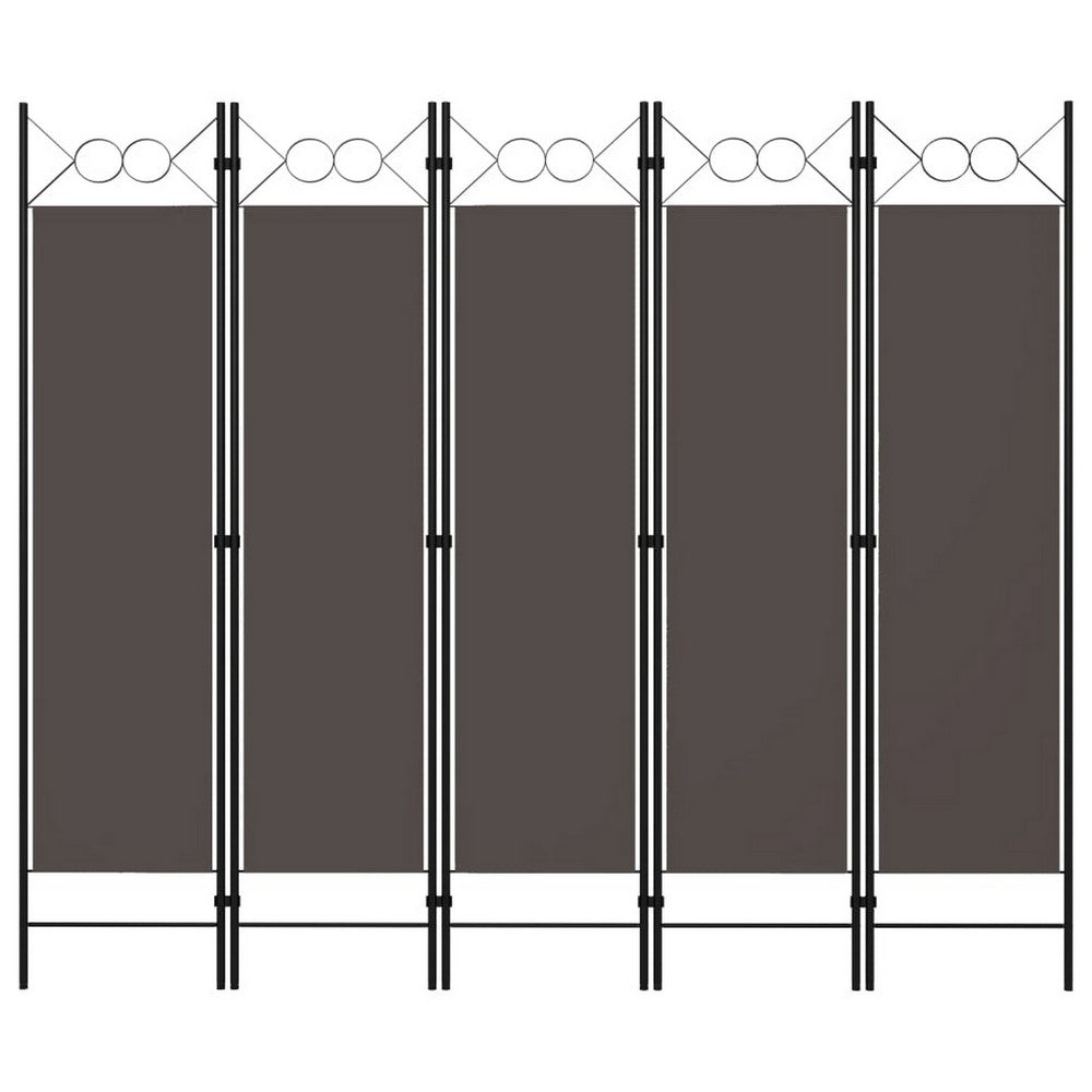 5 Panel Folding Room Divider Screen 79 Inch Tall, Gray Iron, Polyester