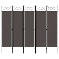 5 Panel Folding Room Divider Screen 79 Inch Tall, Gray Iron, Polyester