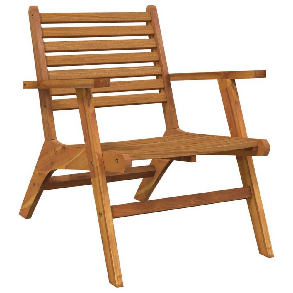 3pc Outdoor Tea Table Set, 2 Chair, Slatted Solid Brown Acacia Wood -BM325897